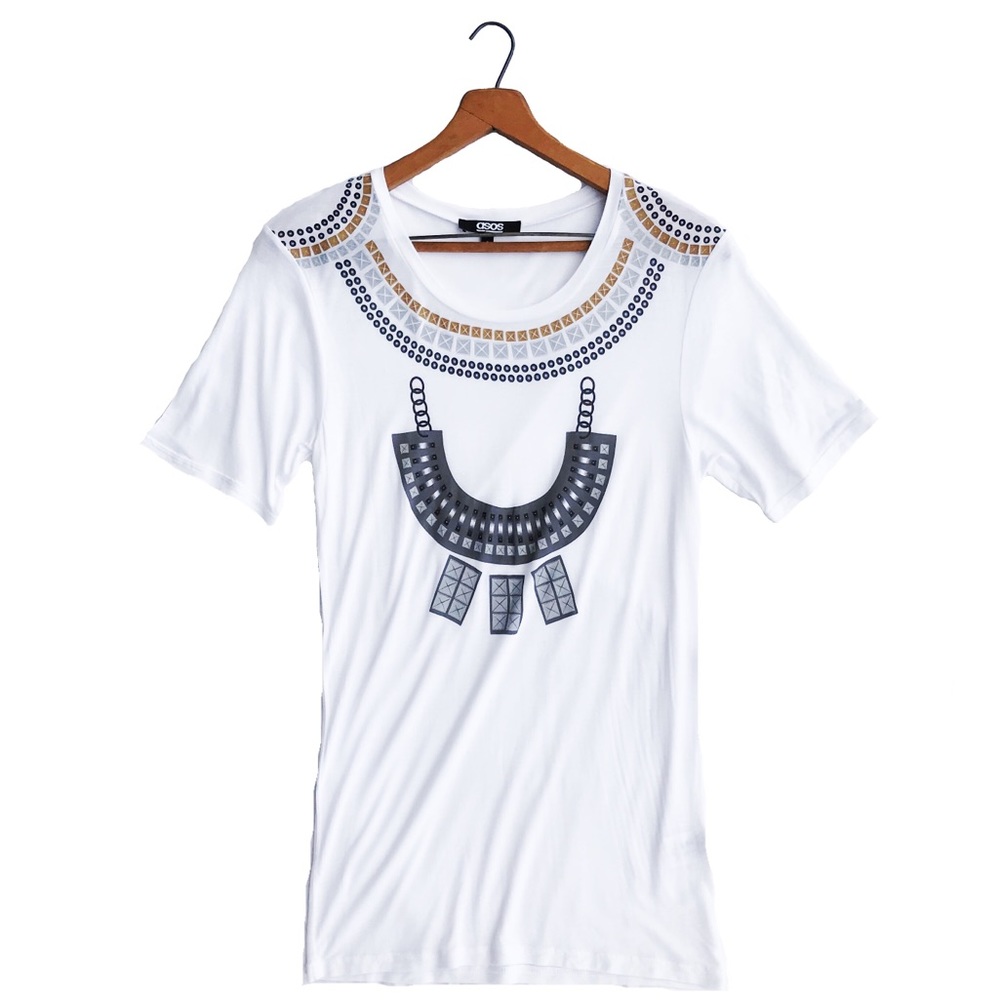 {Asos} Studded Necklace Graphic Long Tee